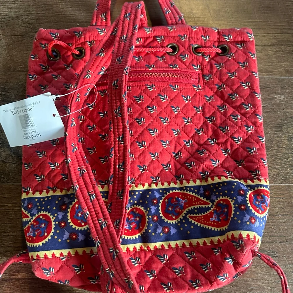Women's Taylor Layne Quilted Backpack Red Blue Paisley NWT